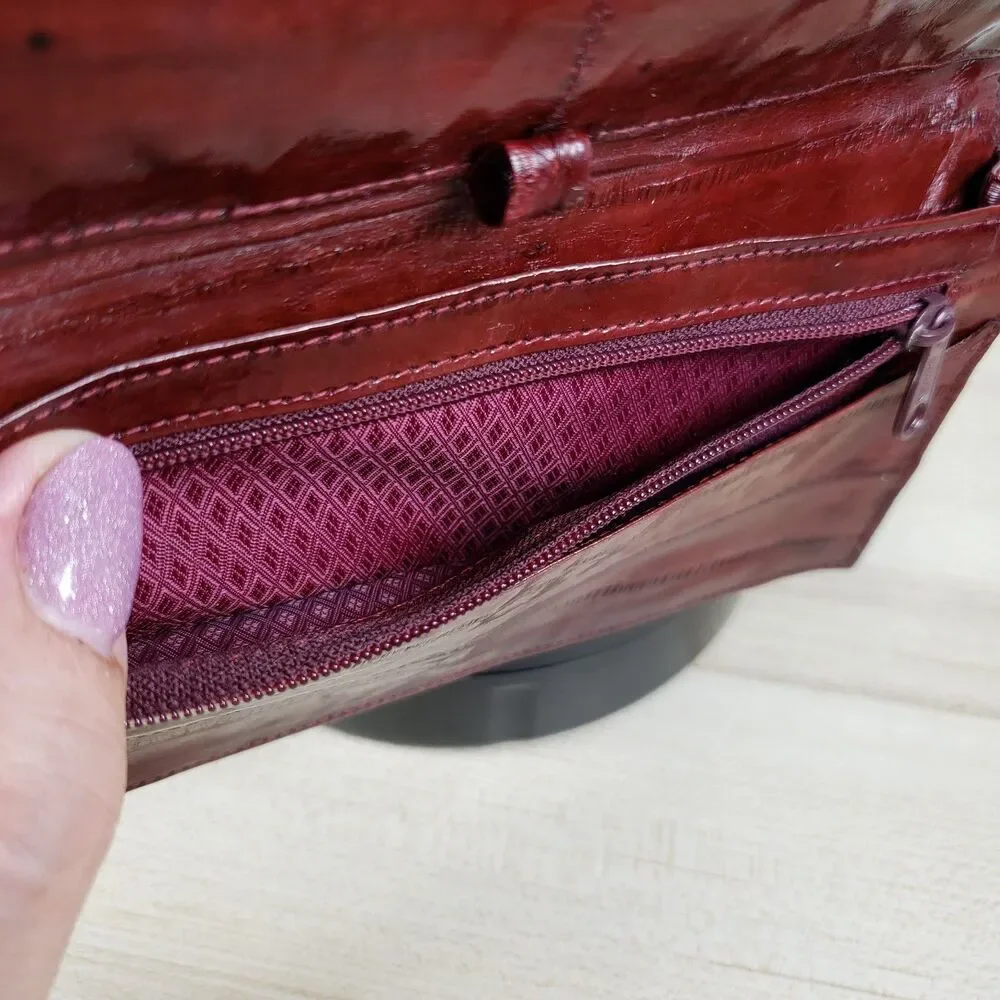 Vintage Eel Skin Burgundy  Wallet Check Book Cover Snap 7
